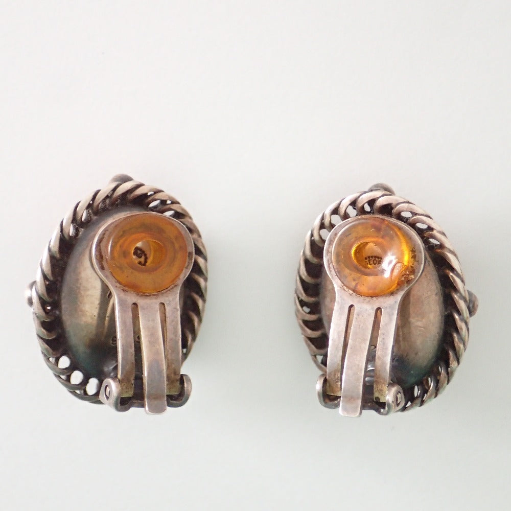 LuxUness  GEORG JENSEN 925 Silver Amber Earrings (1995 Edition) - Both Ears Gemstones Earrings in Good Condition