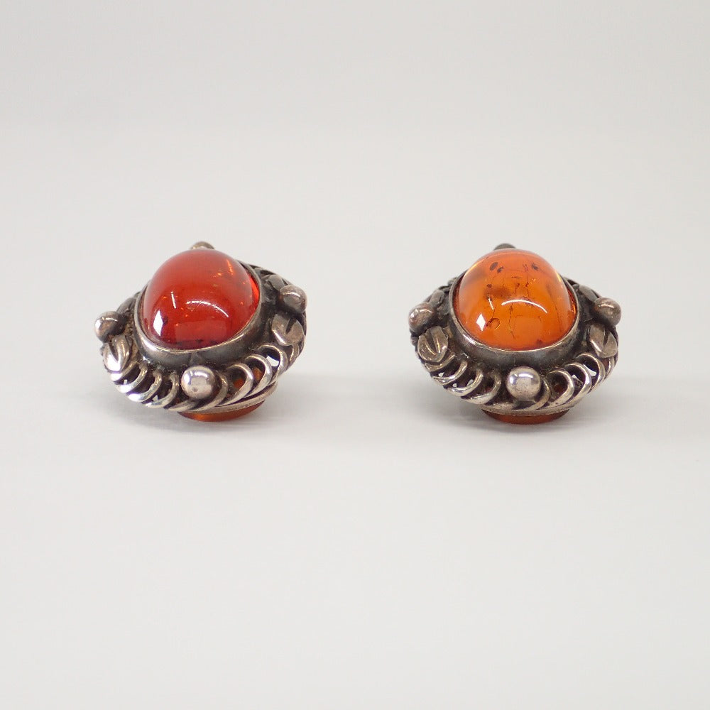 LuxUness  GEORG JENSEN 925 Silver Amber Earrings (1995 Edition) - Both Ears Gemstones Earrings in Good Condition