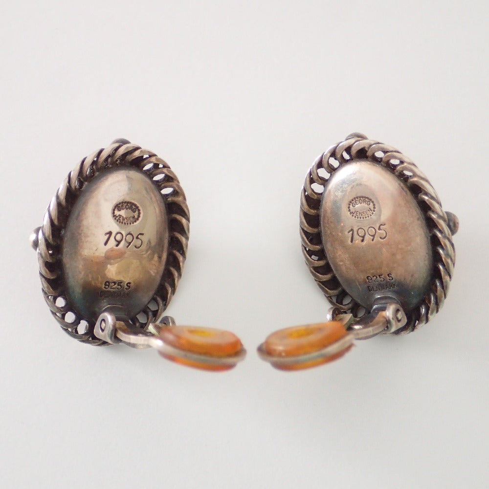 LuxUness  GEORG JENSEN 925 Silver Amber Earrings (1995 Edition) - Both Ears Gemstones Earrings in Good Condition