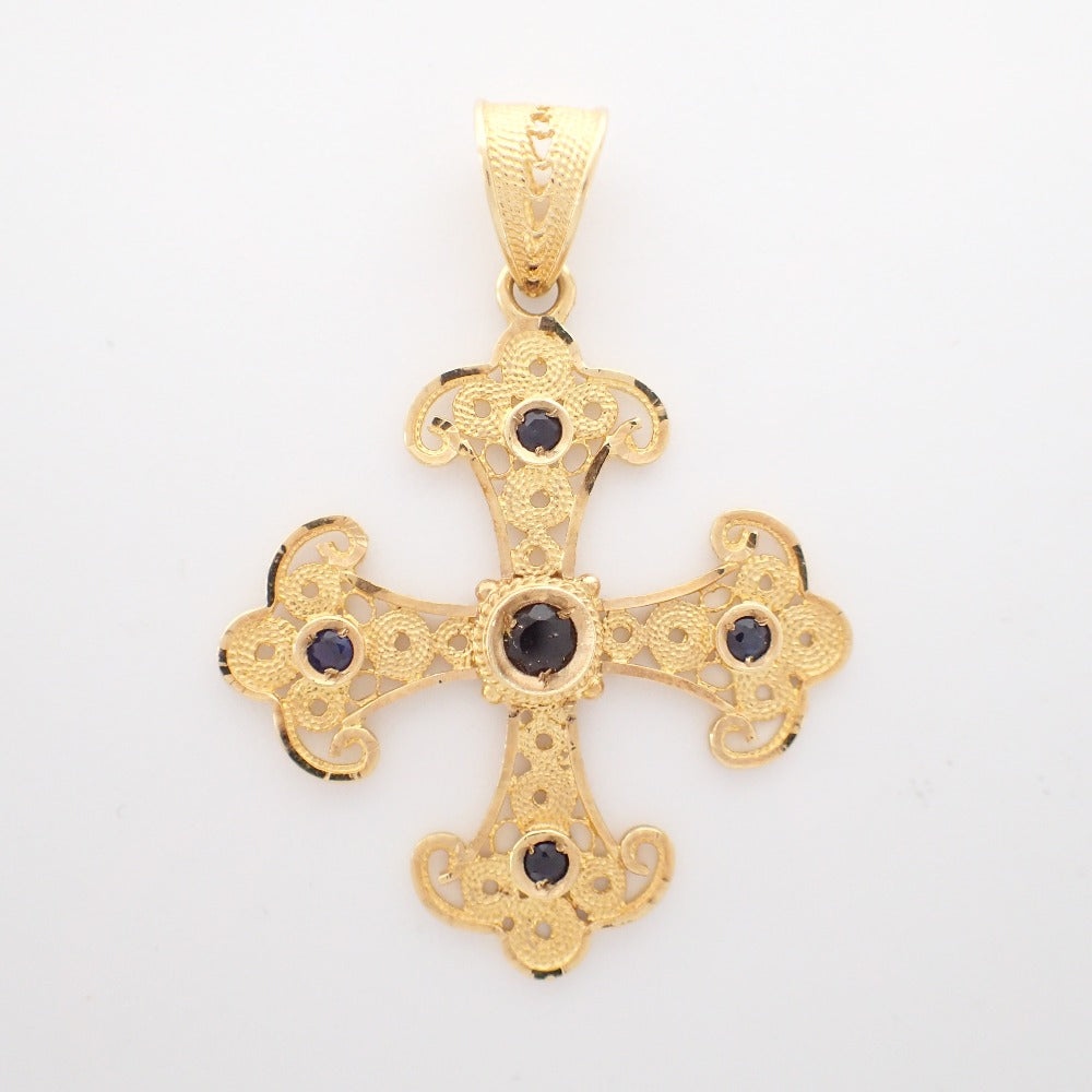 LuxUness  RIZ JEWELRY Gorgeous 750 Gold Cross Design Gemstones Other in Great Condition