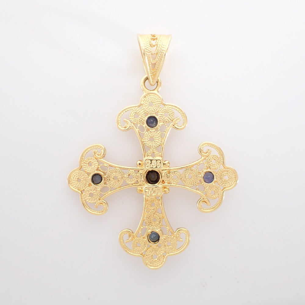 LuxUness  RIZ JEWELRY Gorgeous 750 Gold Cross Design Gemstones Other in Great Condition