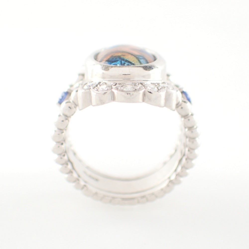 LuxUness  Mitsuo Kaji PT900 Enamel Jewelry with Melee Diamonds and Sapphires Ring in Good Condition