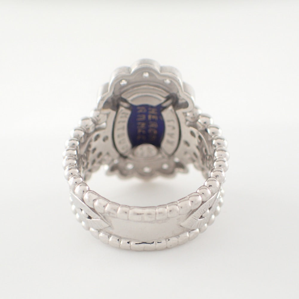 LuxUness  Mitsuo Kaji PT900 Enamel Jewelry with Melee Diamonds and Sapphires Ring in Good Condition