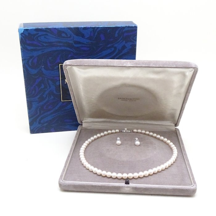 Mikimoto Pearl Necklace & Earrings Set K18WG