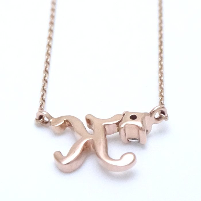 4℃ Initial Pendant Necklace K Diamond K10PG Pink Gold