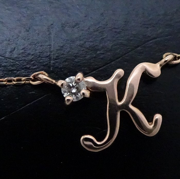 4℃ Initial Pendant Necklace K Diamond K10PG Pink Gold