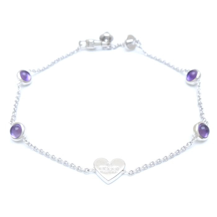 Gucci Amethyst Heart Tag Bracelet Silver 925