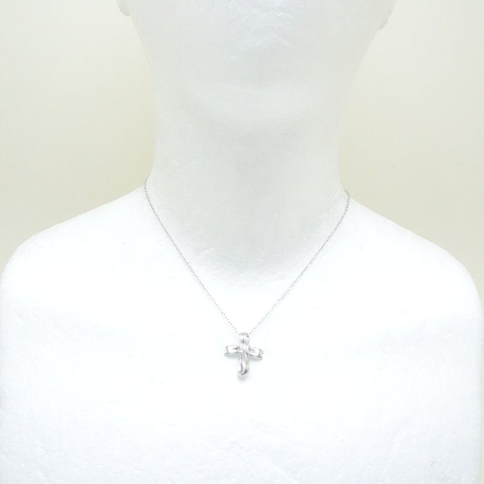 Mikimoto Diamond Ribbon Cross Necklace K18WG