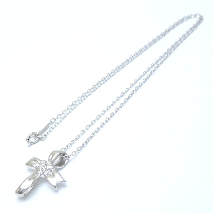 Mikimoto Diamond Ribbon Cross Necklace K18WG