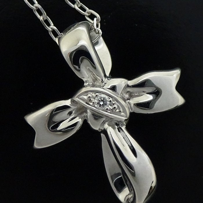 Mikimoto Diamond Ribbon Cross Necklace K18WG