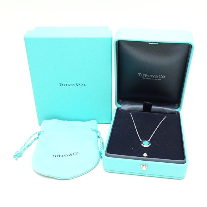 Tiffany & Co T TWO Circle Necklace Turquoise K18WG