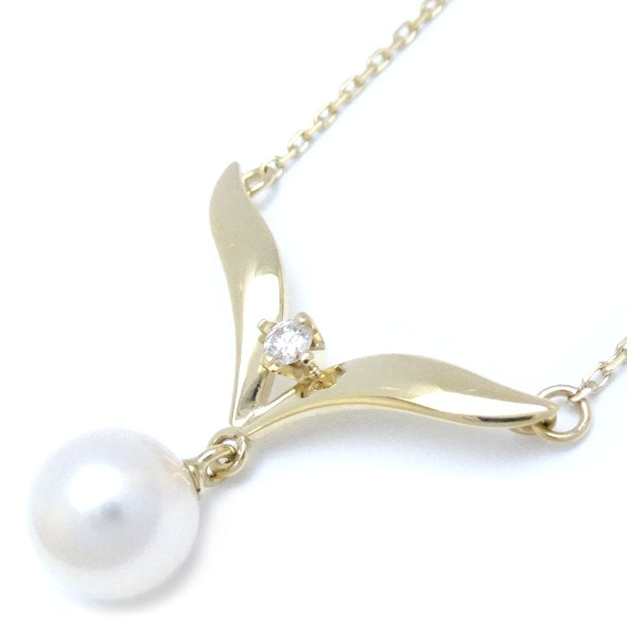 Mikimoto Pearl Necklace K18YG Diamond