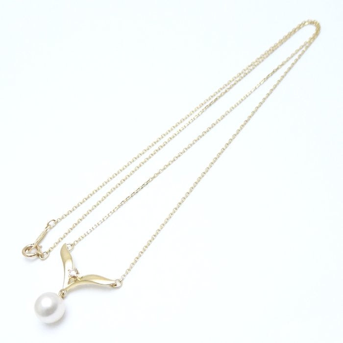 Mikimoto Pearl Necklace K18YG Diamond