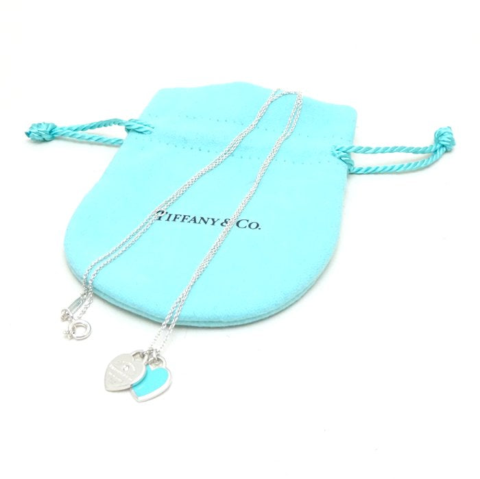 Tiffany & Co Silver 925 Diamond Double Heart Necklace