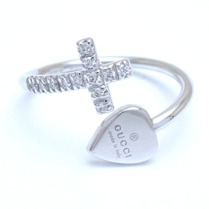 Gucci Diamond Heart Cross Ring K18WG