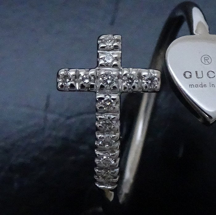 Gucci Diamond Heart Cross Ring K18WG