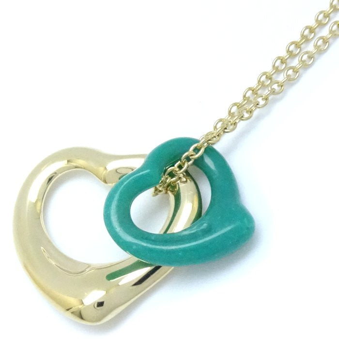 Tiffany & Co Double Open Heart Necklace Turquoise K18YG