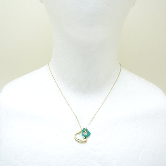 Tiffany & Co Double Open Heart Necklace Turquoise K18YG