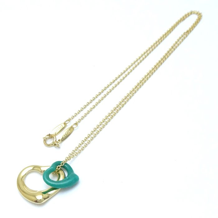 Tiffany & Co Double Open Heart Necklace Turquoise K18YG