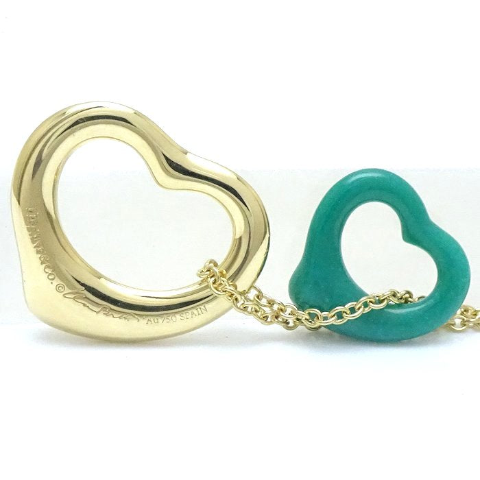 Tiffany & Co Double Open Heart Necklace Turquoise K18YG