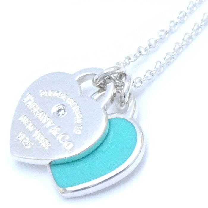 Tiffany & Co Silver 925 Diamond Double Heart Necklace