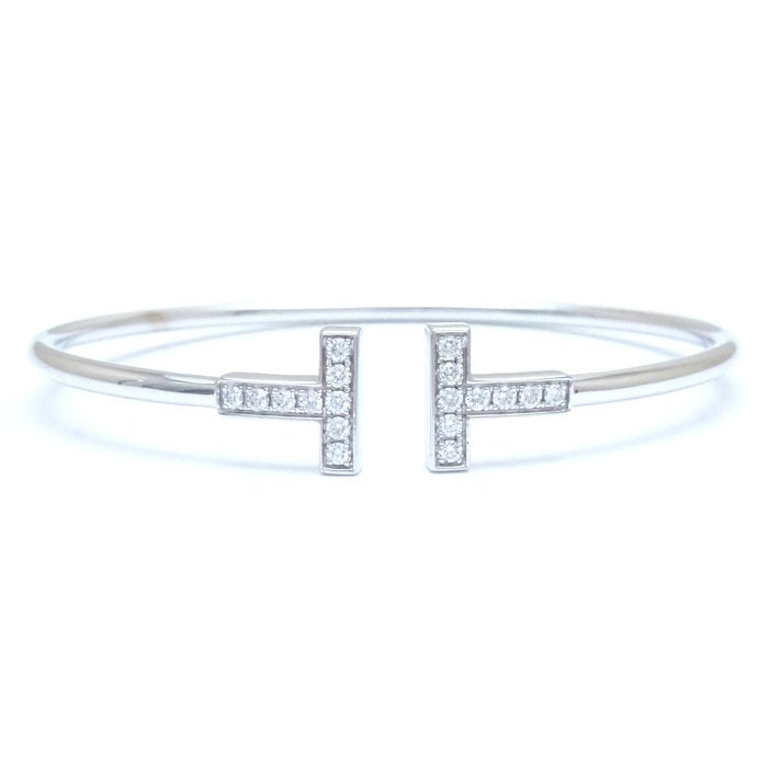 Tiffany & Co T Wire Diamond Bangle K18WG White Gold