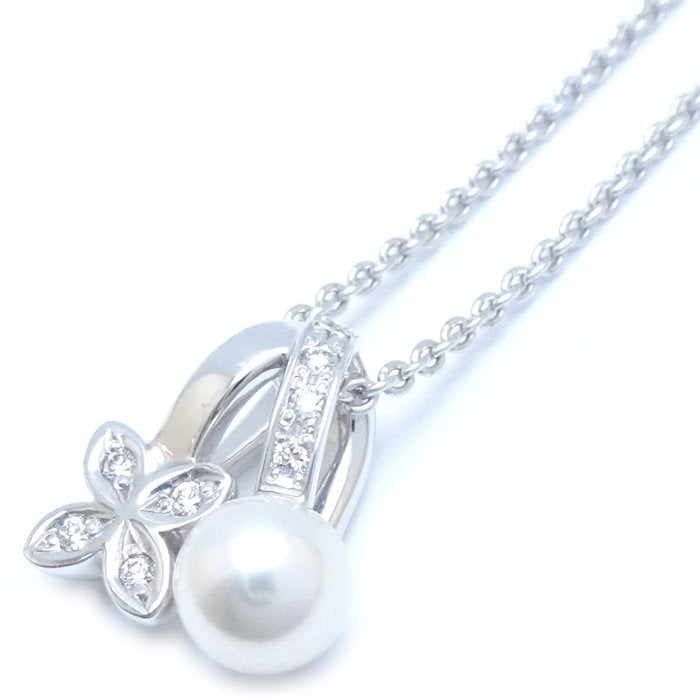 Mikimoto Pearl Diamond Flower Necklace K18WG