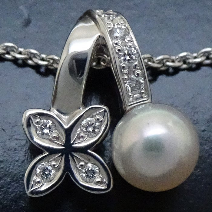 Mikimoto Pearl Diamond Flower Necklace K18WG