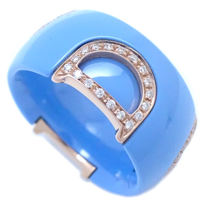 Damiani D Icon Diamond Ring K18PG Pink Gold Blue Ceramic