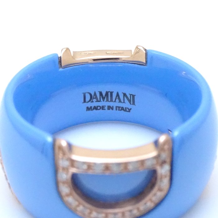 Damiani D Icon Diamond Ring K18PG Pink Gold Blue Ceramic