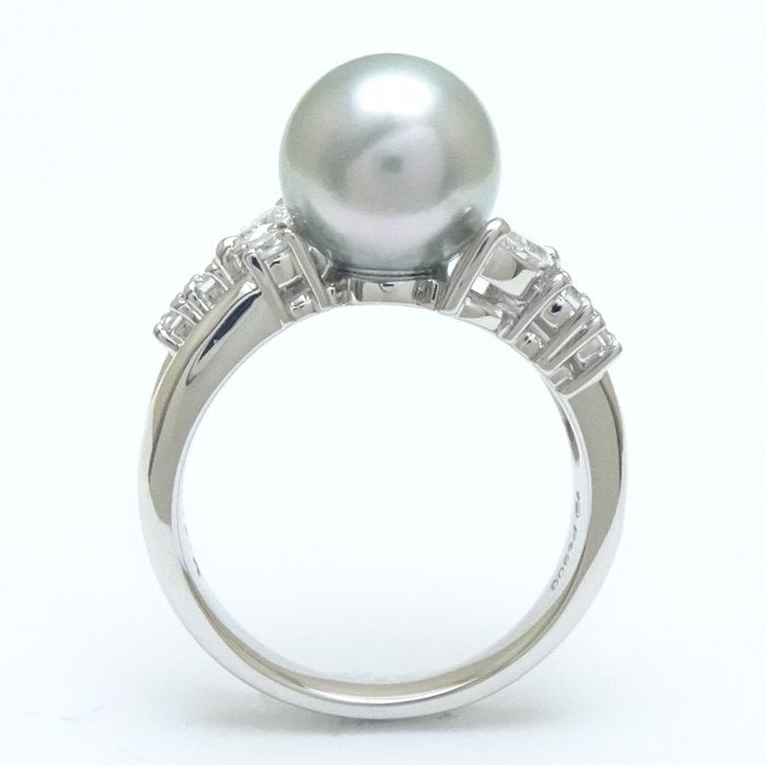 TASAKI Pearl Ring Gray Pearl Diamond Pt900