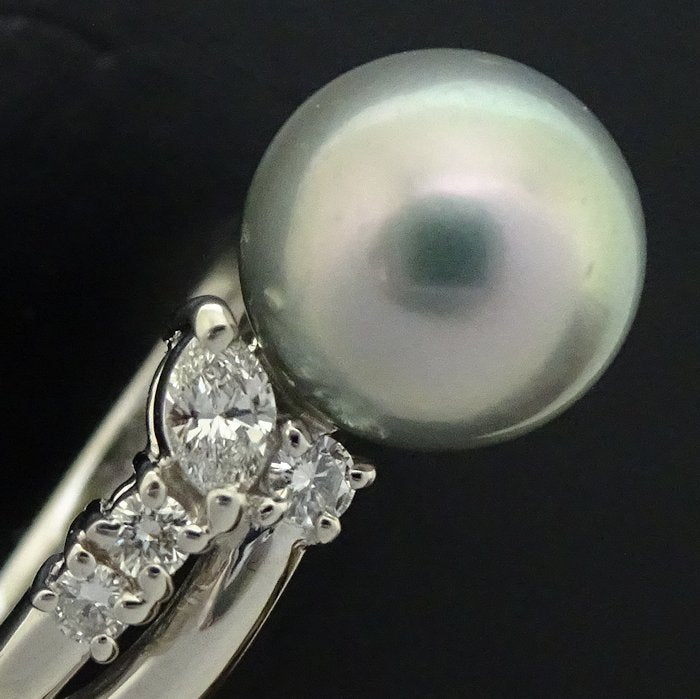 TASAKI Pearl Ring Gray Pearl Diamond Pt900