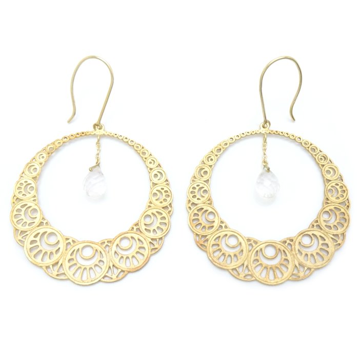 K.UNO K18YG Crystal Circle Motif Earrings