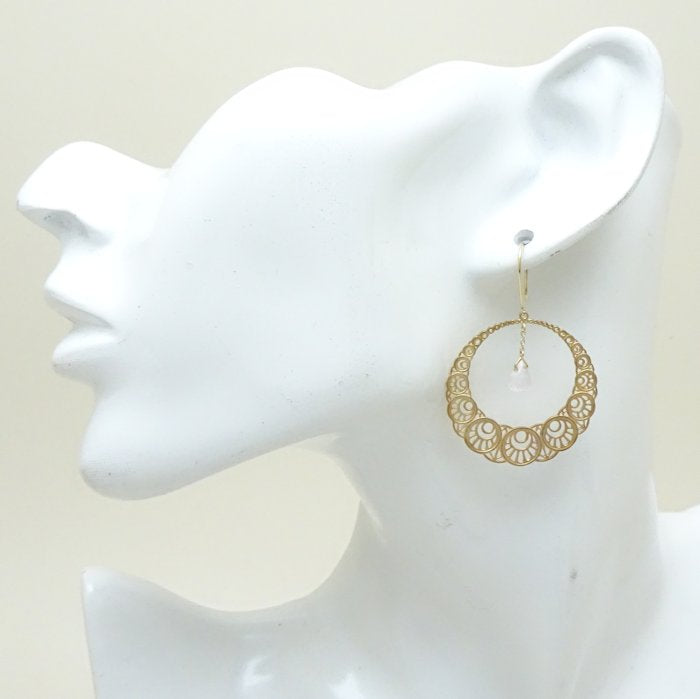 K.UNO K18YG Crystal Circle Motif Earrings