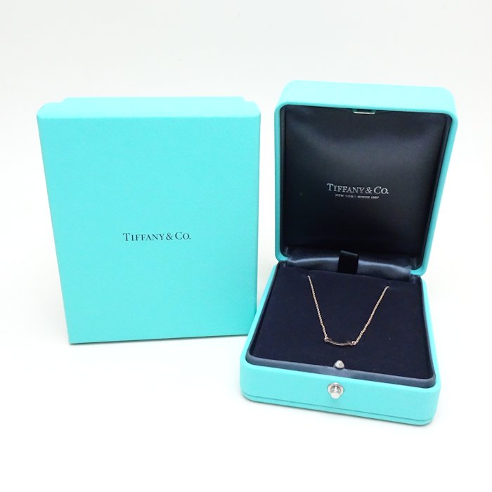 Tiffany & Co T Smile Necklace Mini Pink Gold