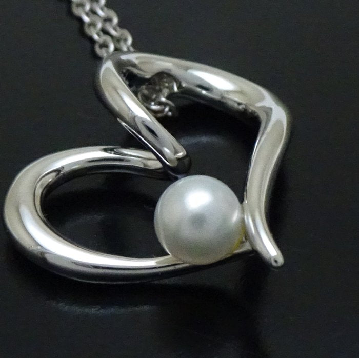 Mikimoto Silver 925 Pearl Heart Necklace