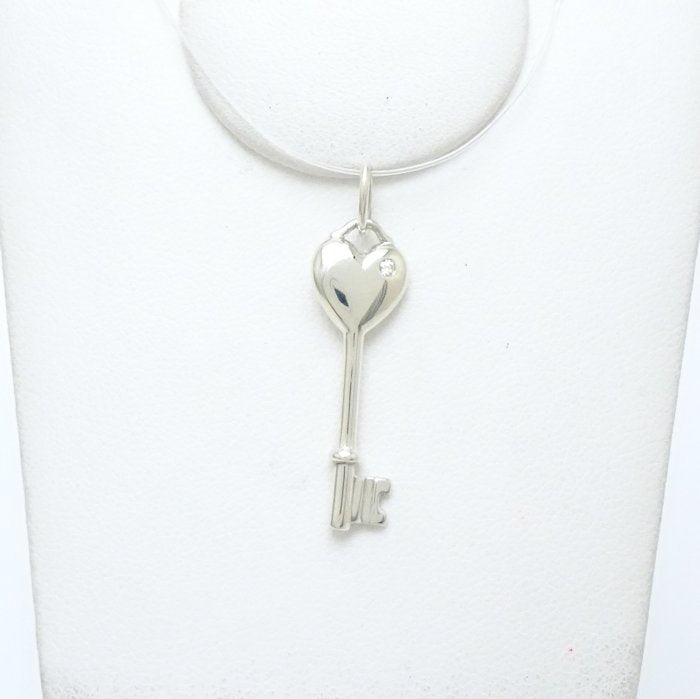 Tiffany & Co Silver 925 Diamond Heart Key Pendant