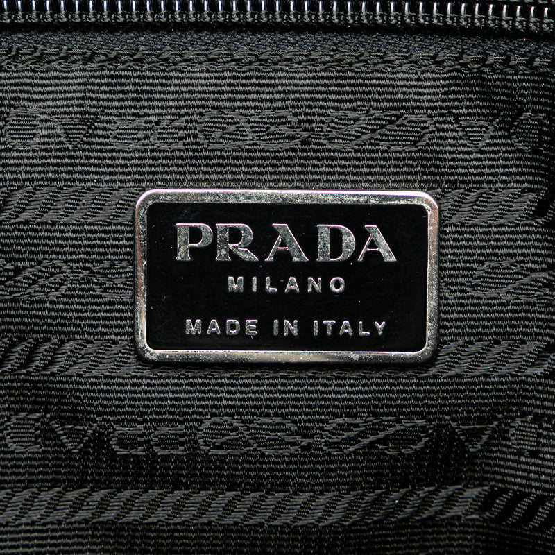 Prada Nylon Leather Triangle Logo Plate Shoulder Bag V166 in Very Good Condition