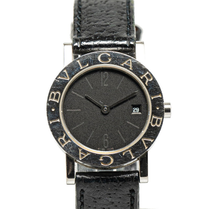 Bvlgari BB26SL Quartz Watch, Stainless Steel, Leather, Black Dial