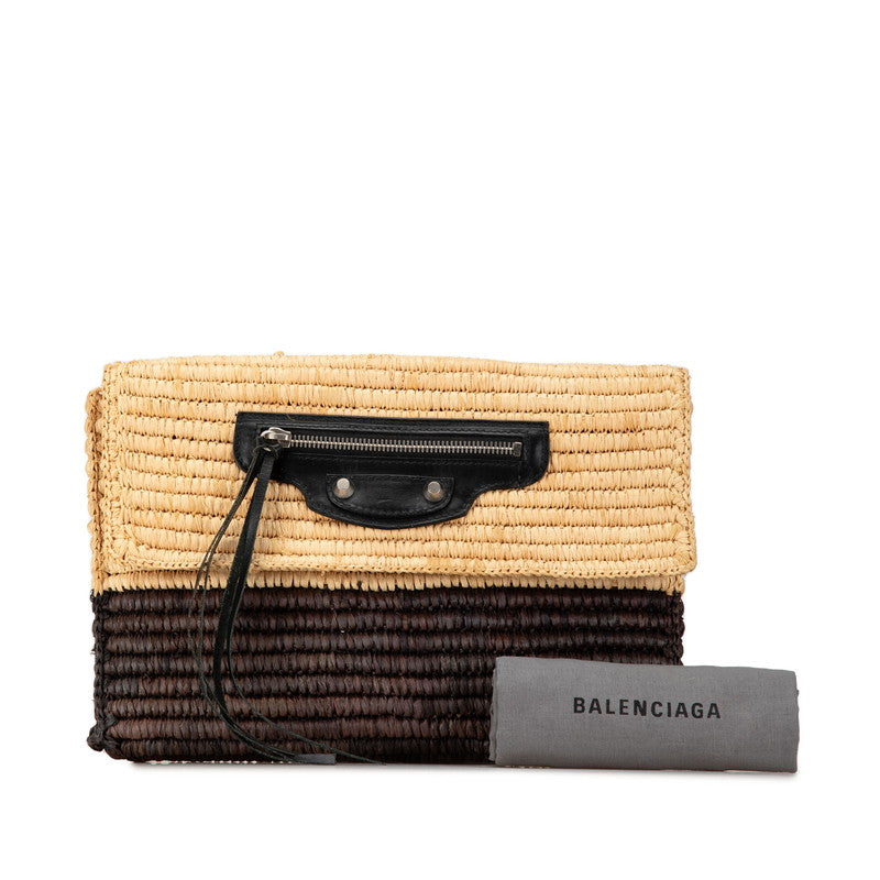 Balenciaga Raffia Leather Clutch Bag