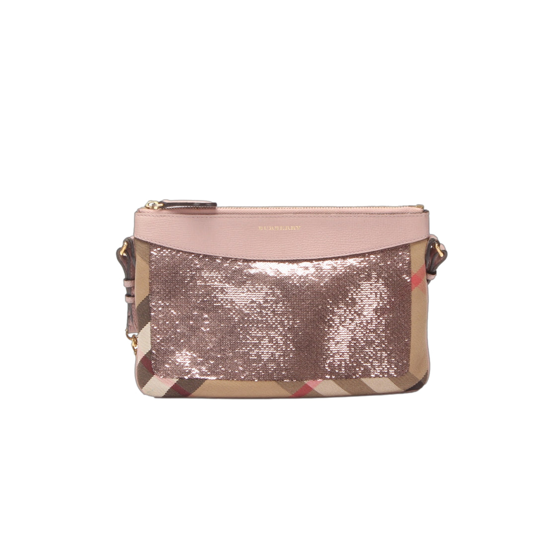 Burberry Peyton Sequin House Check Pink Metallic Brown Canvas