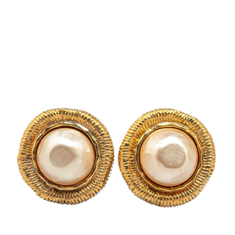 Chanel Vintage Gold Plated Faux Pearl Earrings