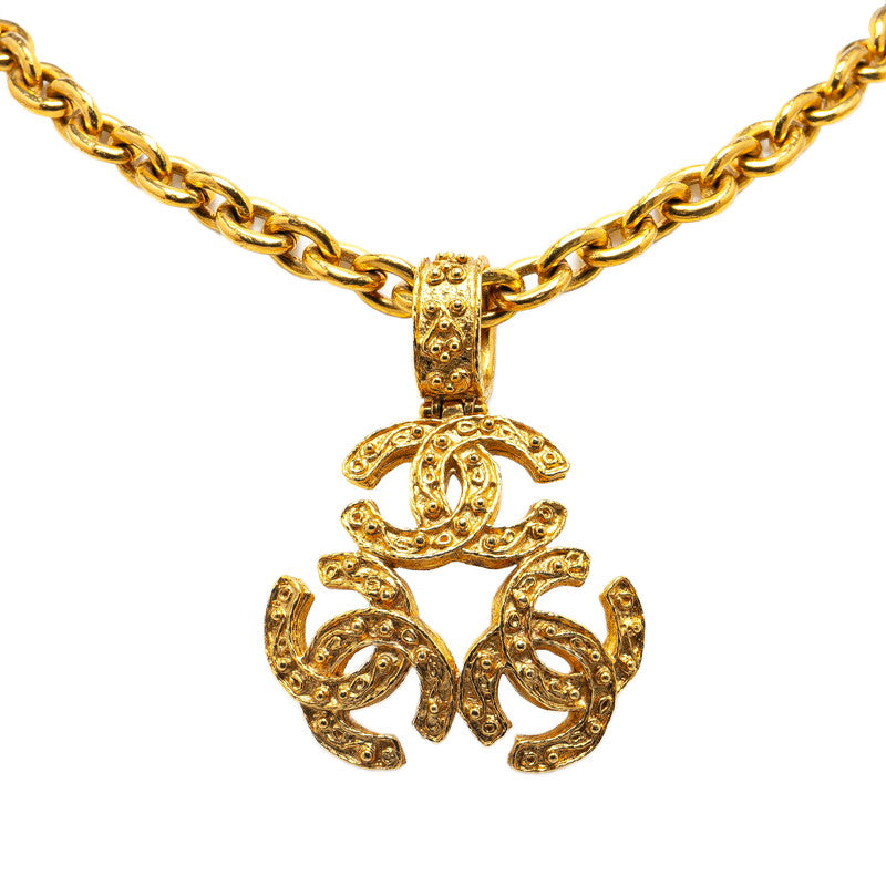 Chanel Vintage Triple Coco Mark Gold Plated Necklace in Great Condition