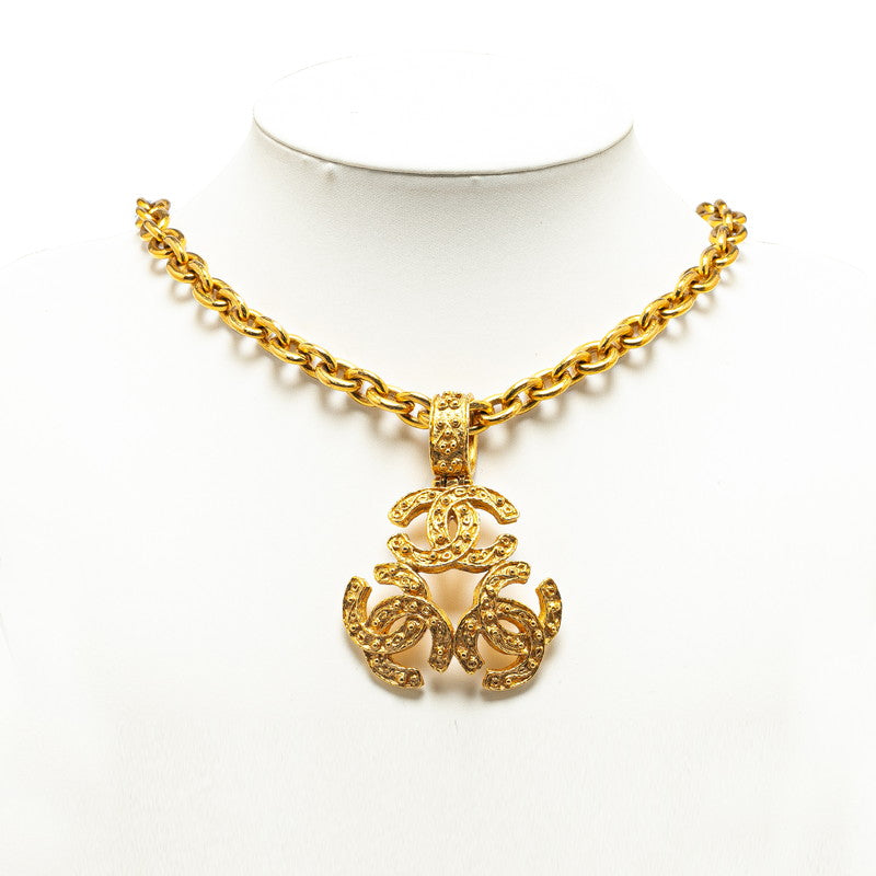 Chanel Vintage Triple Coco Mark Gold Plated Necklace