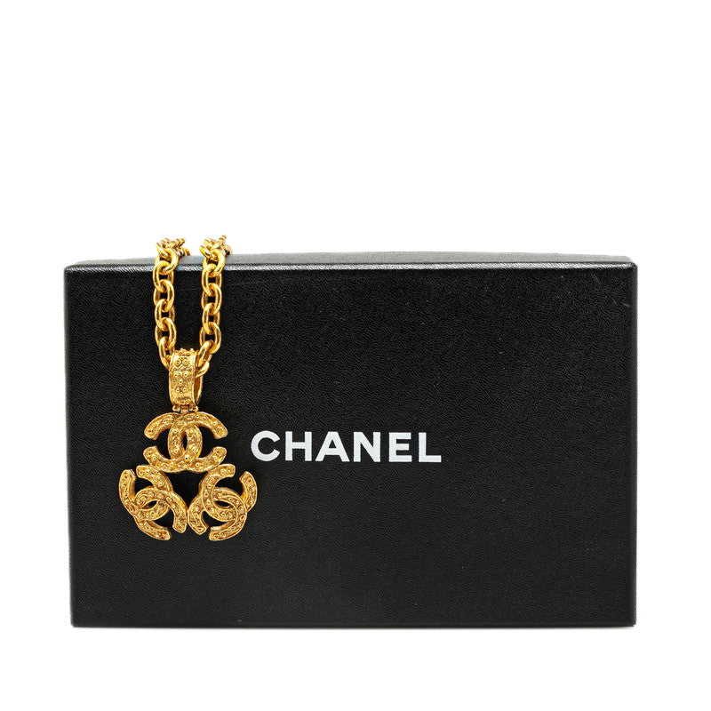 Chanel Vintage Triple Coco Mark Gold Plated Necklace