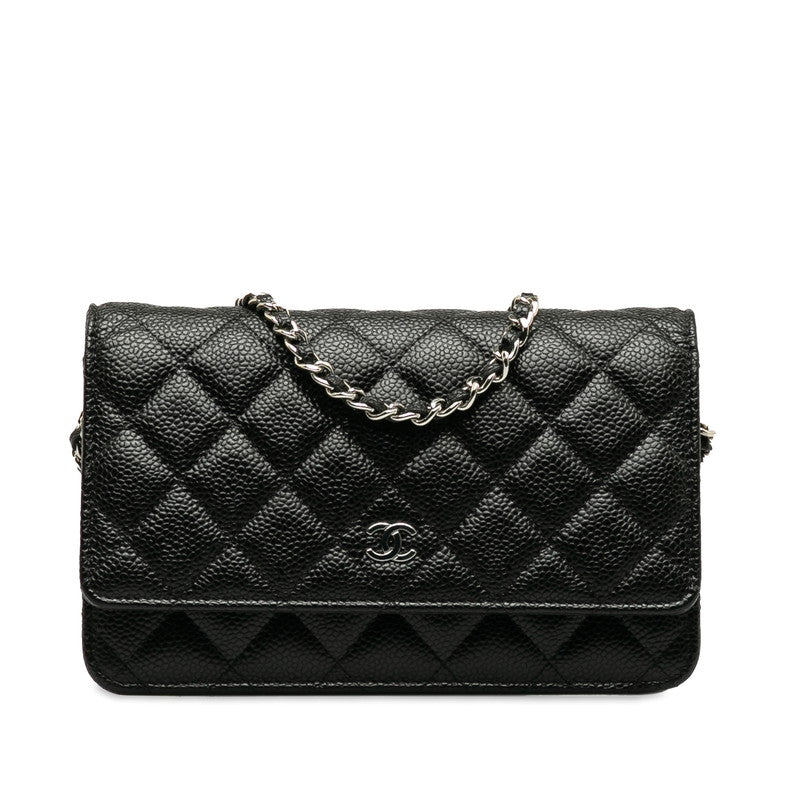 Chanel Caviar Skin Matelasse Coco Mark Chain Wallet Shoulder Bag in Great Condition