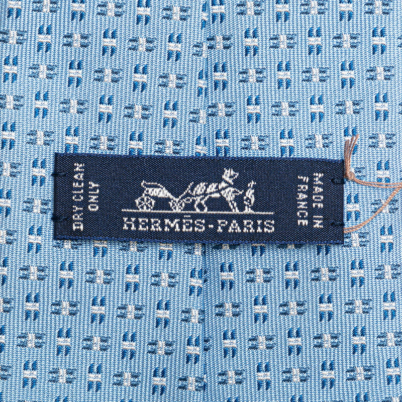 Hermes Silk Tie Light Blue White