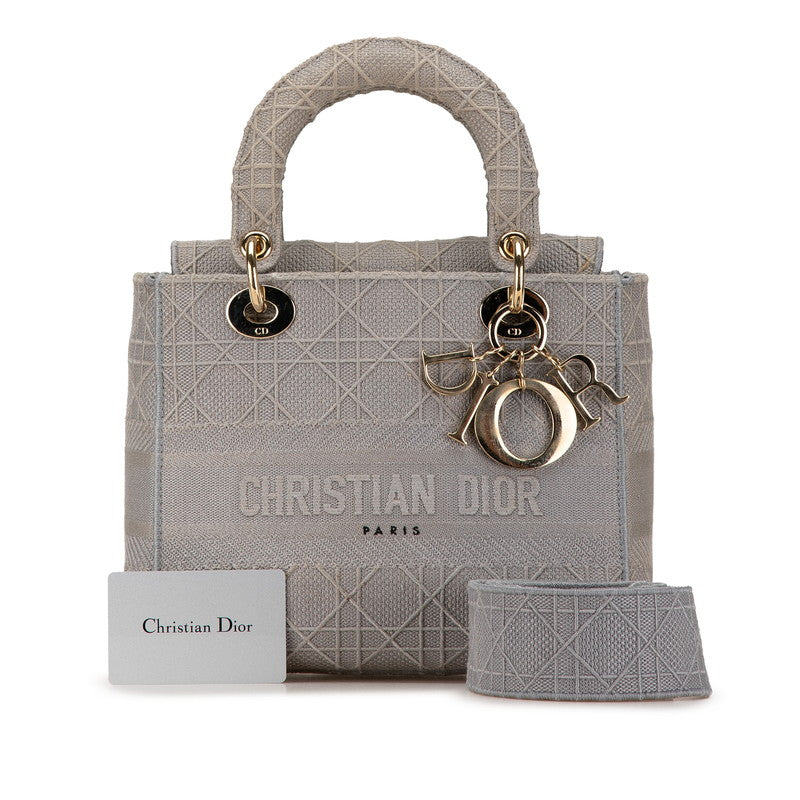 Dior Lady Dior 2WAY Canvas Handbag Gray