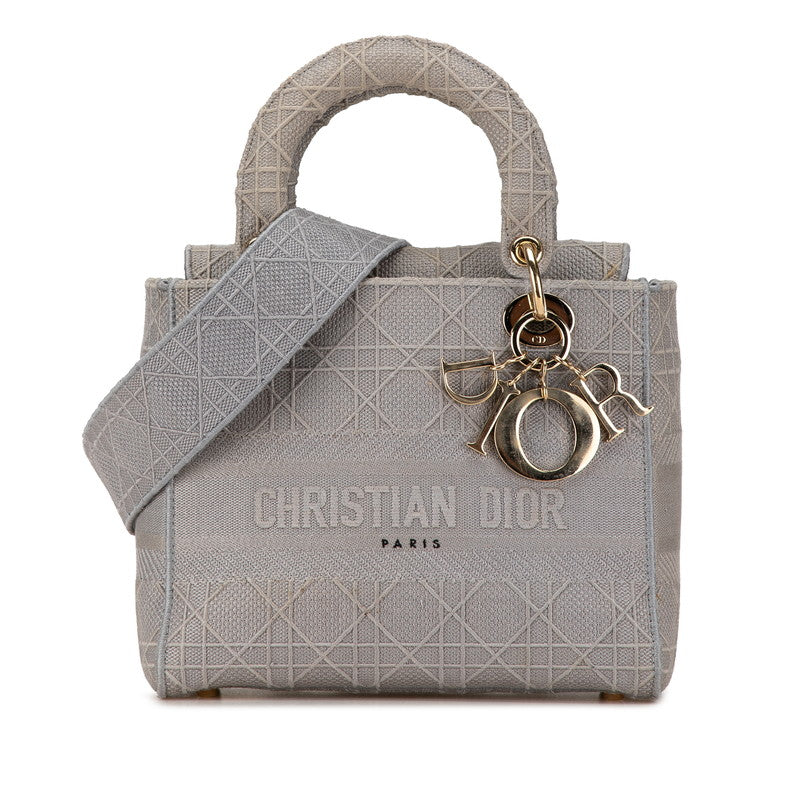 Dior Lady Dior 2WAY Handbag Gray Canvas