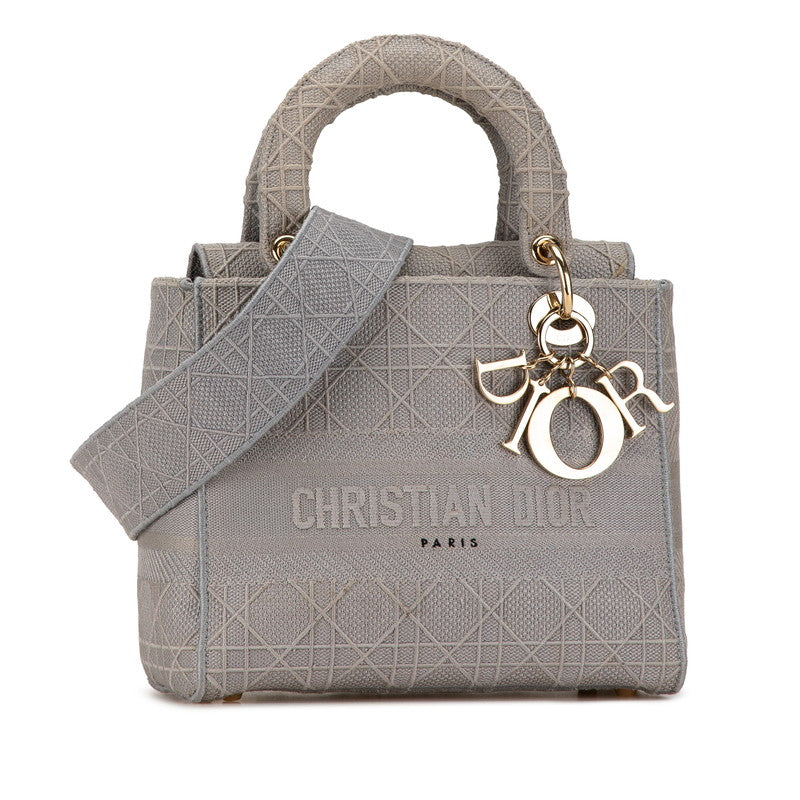 Dior Lady Dior 2WAY Handbag Gray Canvas